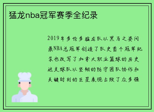 猛龙nba冠军赛季全纪录
